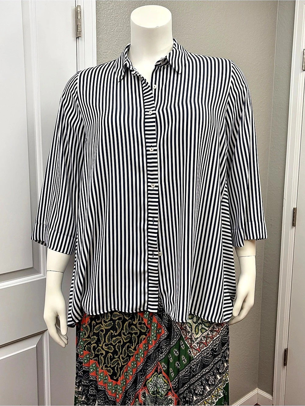 Marina Rinaldi Striped Button Down Shirt Blue & White Size 18
